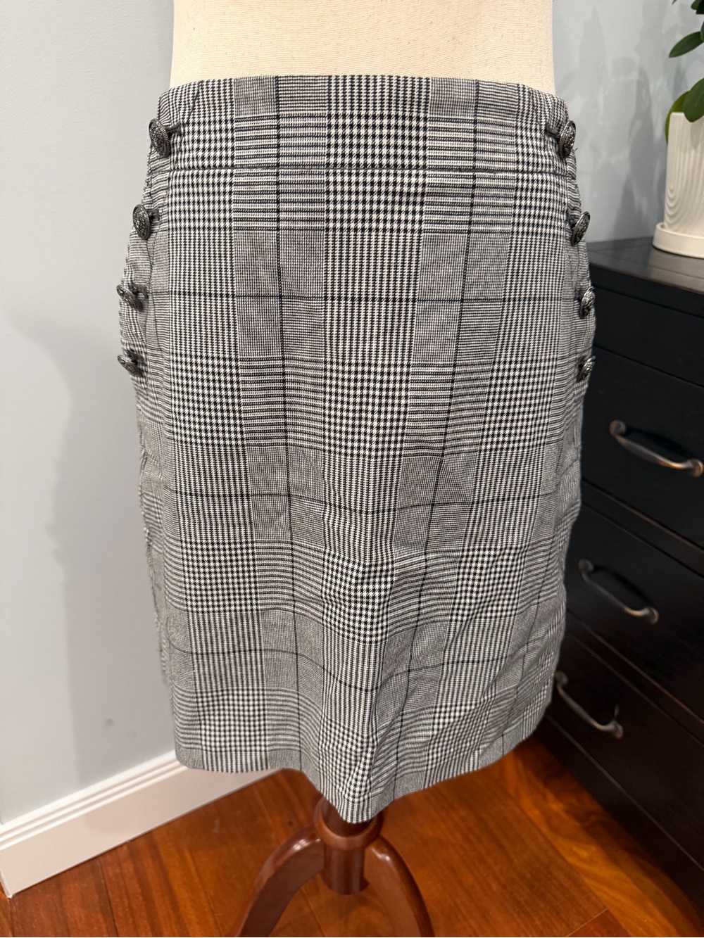 LOFT Black & White Glen Plaid Pencil Skirt with Side Buttons